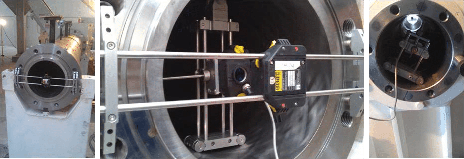 Photo 1: Laser installation. These photos show the laser installation, measured planes and barrel and gearbox measurements. The motor was also aligned with the input gearbox shaft using a smartSCANNER device
